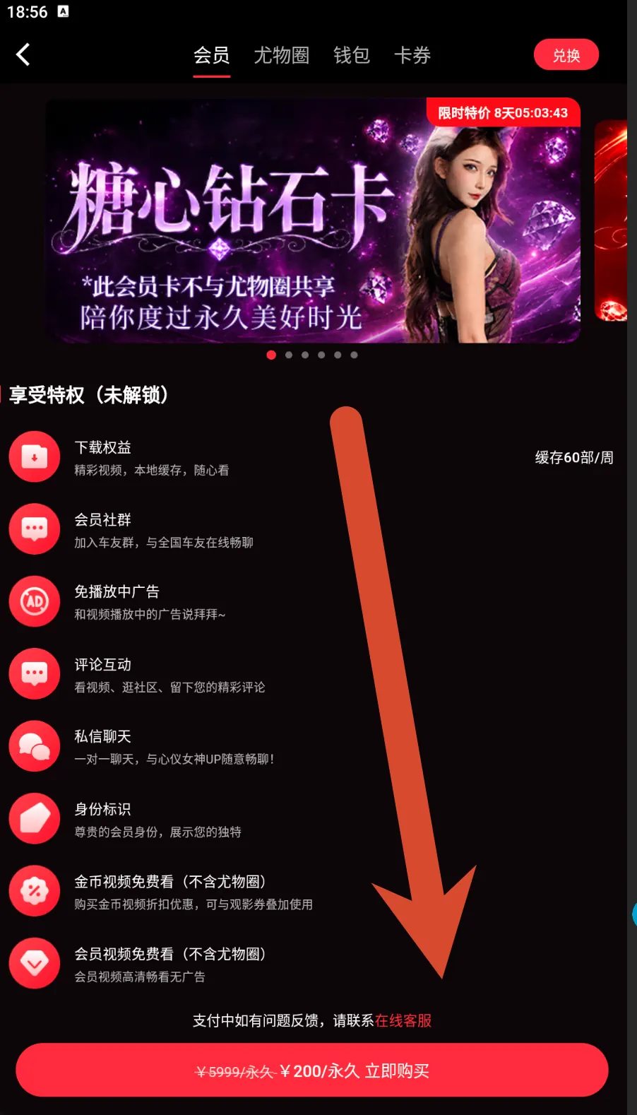糖心钻石卡会员价格界面示例