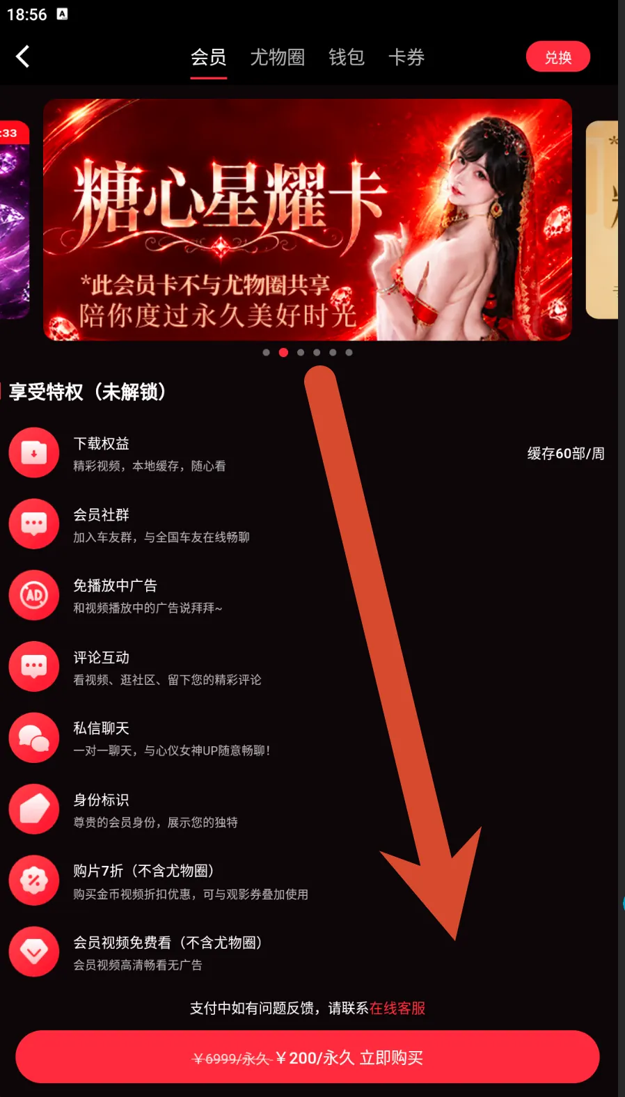糖心星耀卡会员价格界面示例